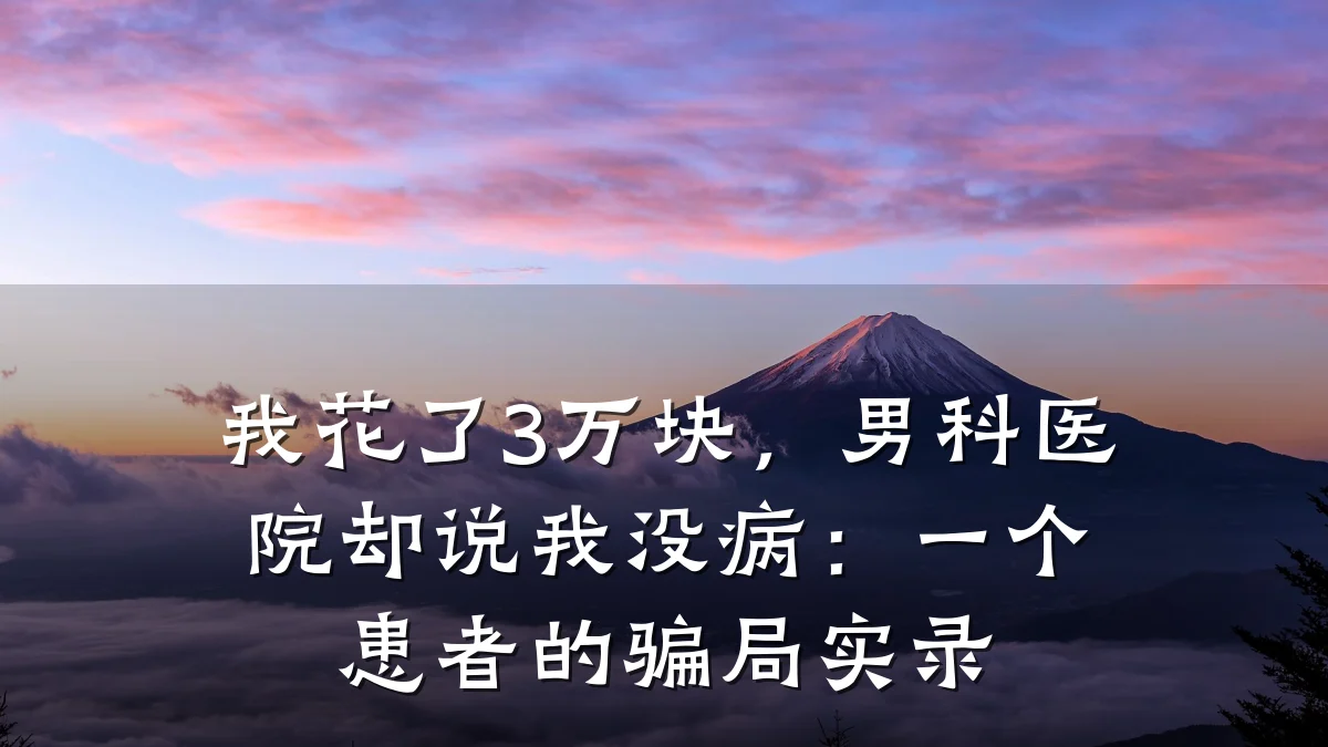 我花了3万块,男科医院却说我没病:一个患者的骗局实录
